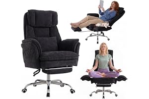 UEV Bekväm och husdjursvänlig kontorsstol, med vändbara armstöd, ergonomisk, lutbar 90 till 150° och justerbar höjd, 70 x 76