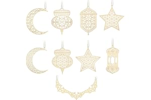 JIASHA 9 Stück Holz Anhänger Ornament Ramadan, Eid Mubarak Ramadan Anhänger, Ramadan Kareem Hohl Dekoration, Ornament Eid DIY Dekorationen Für Muslimischen Islam Eid, Möbel, Hausdekoration