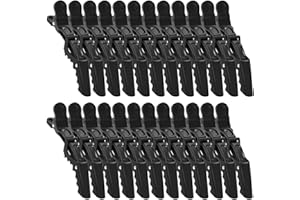 WOUMON 24 Pezzi Fermagli per Parrucchiere, Coccodrillo Capelli Clip, Pinze per Capelli Professionali Antiscivolo per Parrucchieri, Styling (Nero)