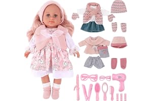 deAO Lalka z różowymi włosami, 36 cm Bdoll z 3 strojami, lalkami i akcesoriami, lalki dla dziewczynek zabawki do odgrywania ról dla 2 3 4 lat