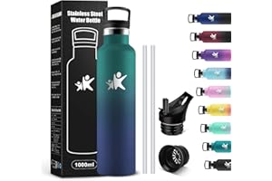 KollyKolla Borraccia Acciaio Inox 1 litro, Bottiglia Termica Senza BPA & Perdite, Borraccia Termica con Cannuccia, Riutilizzabile, per Ufficio, Sport, Ciclismo, Lavoro, Palestra, Gym, Corsa