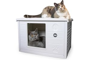 RHRQuality Katzenhaus Villa de Luxe – Für drinnen und draußen – Wetterfest und transportabel – Mit XL-Eingang (22 x 26 cm) – Weiß