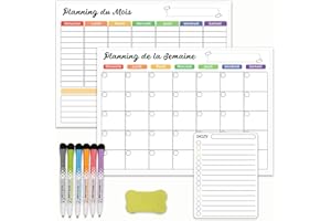 PVZLEXN Calendrier Magnetique Frigo Planning Tableau 42×30cm Planner Frigo Organisateur Frigo Semainier Tableau Menu Semaine Planning Mensuel Aimanté Tâches,Menus,Projets,Hebdomadaire Repas