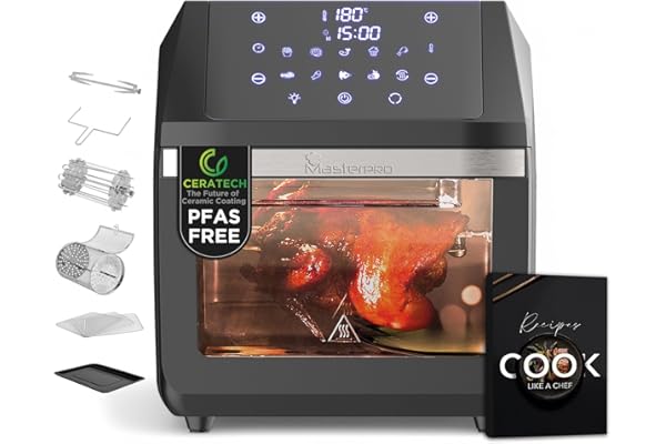 MasterPro ROCKET 1100 - Freidora de aire caliente 11L SIN PFAS y mini horno 1800W con revestimiento cerámico CERATECH- 10 pro