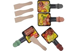 ‎RODZJ RoDzj 4 Stück Raclette Pfännchen 18x9CM Quadratische Pfanne aus Gusseisen Mit Antihaftbeschichtung Mit Farbigem Griff Bringen Mit 4 Holzspateln für Raclette Grill Zubehör