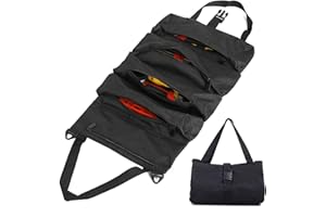 HOUSLUX werkzeugtasche werkzeugtasche kleine werkzeugtasche leere werkzeugrolle, wird von elektrikern, klempnern usw. zum Tragen von arbeitswerkzeugen verwendet, 5 Taschen,werkzeugtasche (Schwarz)