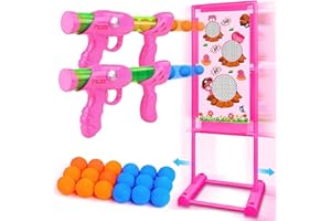 M&LD Moving Shooting Targets Game Electric Scoring Target Kids Toy with 2 Popper Guns 18 Foam Balls Outdoor Garden Toys Gifts for Boys Girls 110 x 42cm(Hot Pink)