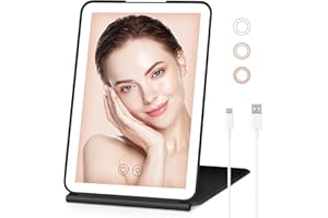 Cugybue Specchio Cosmetico Ricaricabile per Trucco,LED Specchio da Trucco da Viaggio con 72 luci a LED 3 Modalità Luce a Colori,Specchio da Viaggio Touch Screen Dimmerabile con Ricaricabile USB,Nero