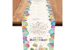 ‎XINVERY Xinvery Tischläufer Geburtstag,Bunt Party Tischläufer Geburtstag Dekoration Ballon Band Tischläufer Tisch Deko für Kinder Mädchen Jungen Geburtstag Party Dekoration 180 x 35cm