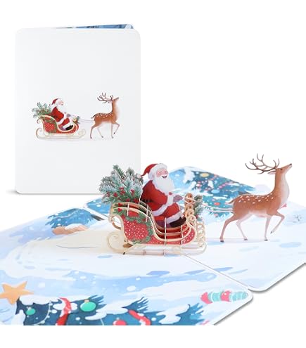Carte De Noël Pop-up 3D - Renne Et Paysage D'hiver - Carte De Vœux Pliable - NEUVE
