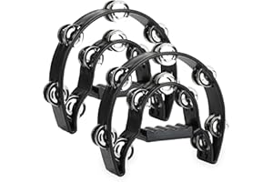 FWEEK AHUNTTER 2 Pack Half Moon Cutaway Plastic Tambourine with 40 Metal Jingles - Black Double Row Hand Held Tambourine for Musicians, Singers, Music Classes, Bands