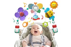 ENERS Kinderwagen Spielzeug mit Musik, Spielbogen Kinderwagen Babyschale Kinderbett Babyspielzeug, Mobile Kinderwagenkette mit Rasselspielzeug, Hängend Sensory Babyspielzeug Geschenk für Neugeborene