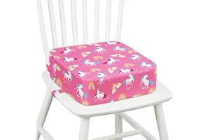 omedecal Rehausseur Chaise Enfant, Lavable Coussin Rehausseur avec 2 Sangles Réhausseurs pour Enfant 32 x 32 x 10 cm - Licorne