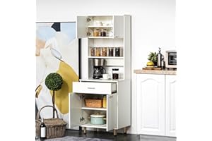 Warmiehomy Tall Kitchen Cupboard Storage Unit 60cm x 40cm x 180cm Modern White Kitchen Cabinet Pantry Cupboard Sideboard for Living Room Dining Room