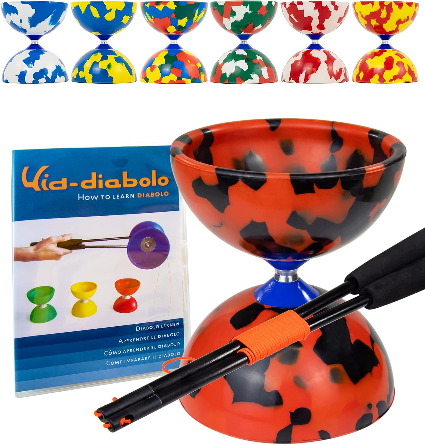 Juggle Dream Jester Diábolo Set para Malabares - Diábolo con Eje Fijo con Palos de Fibra y Vídeo de Aprendizaje en Línea (Negro/Rojo)
