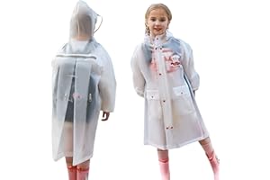 FEWLBY Giacche Impermeabili Bambini, Poncho Antipioggia Giacche da Pioggia Ragazzi Ragazze Trasparente Cappotto di Pioggia Mantella Pioggia, 10-12 Anni
