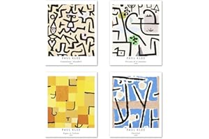 BERKIN ARTS Peinture de Modèle d'art Décoratif en 4 Pièces , Décoration Murale d'image de Motif de Abstrait Géométrique Sans Cadre, taille du papier d'art: 28x35 cm, Muraux Pour Restaurant Paul Klee Paintings