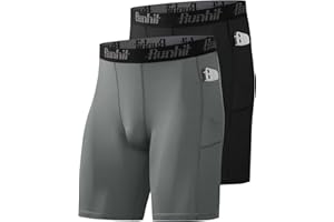Runhit 1 or 2 Pack Compression Shorts Men with Phone Pockets, Moisture Wicking Anti Chafing Underwear Boxers Base Layer, Quick Dry Sport Tights Undershorts for Running Gym Cycling Workout