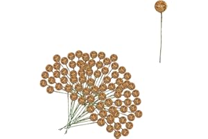 MIENOCOL 100 Stück künstliche goldfarbene Stechpalmenbeeren,Paillettenbesetzt Gold Holly Beeren Mini Weihnachtsbeere Künstliche Stechpalme für Weihnachten Kranz Décor Kranz Machen,Christbaumschmuck Décor