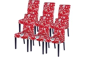 Loozykit Weihnachten Stuhlhussen 4er/6er Set Stretch Stuhlbezug Universal Moderne Xmas Festlich Stuhl Husse Dekoration Protector Strech Chair Cover für Esszimmer Party Banquet Restaurant(Rot-3,6 Pcs)