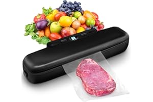 MeteMake Sottovuoto automatico per alimenti, sigillatura sottovuoto one-touch per la conservazione di alimenti secchi e umidi, macchina sottovuoto compatta (Nero puro)