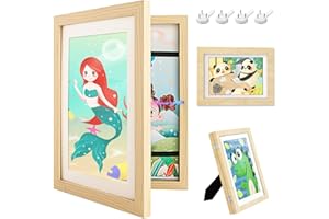 Gemtte Marco dibujos Infantiles,2 piezas Apertura Frontal Marcos Infantiles, Madera A4 Marco de Fotos para Niños para Almacenar y Exhibir Dibujos y Obras de arte Infantiles(Madera)