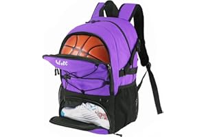 WOLT Football Bag with Boot Compartment Basketball Backpack with Ball Holder Sports Backpack with Water Bottle Pocket