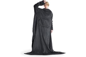 Bedsure Kocyk na rękaw antracytowy kocyk przytulanki z rękawami 170x200 cm, kocyk dresowy z rękawami dla dorosłych, kocyk na całe ciało z rękawami do noszenia bardzo miękki jak kocyk TV