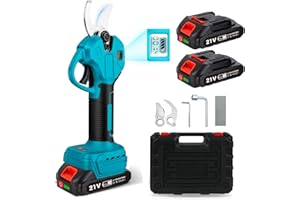 tivekeo Coupe-branches électrique avec 2 batteries de 2000 mAh, ouverture de 45 mm, diamètre de coupe max. 30 mm, écran LCD, coupe dérivation, MK# 45 mm avec batterie