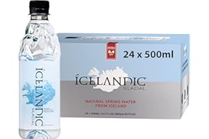 Icelandic Glacial Premium Natürliches Wasser 500ml Flaschen aus recyceltem PET x 24 pro Pack – Alkalisch/Niedriger pH-Wert, BPA-frei, Klimaneutral aus der isländischen Quelle. Geringer TDS-Gehalt.