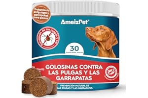 AmeizPet Pastillas Pulgas Y Garrapatas Perros, Antipulci per Cani, Pastillas para Perro Pulgas Y Garrapatas para Cachorros Y Perros Adultos, Enzimas Digestivas, 30 Chuches Caninas, 67.5g (2.3 Oz)