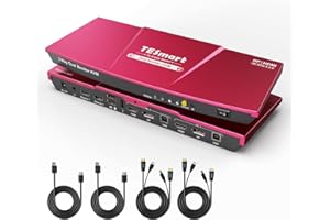 TESmart Dual Monitor Commutateur KVM 2x2 HDMI + Display Port KVM Switcher 4K @ 60Hz 4: 4: 4 Ultra HD 2 PC 2 Monitor Switch avec Port USB 2.0, Sortie Audio L/R, avec 2 câbles KVM de 1,5 m