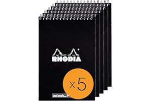 RHODIA 165039Cpack – Zestaw 5 notesów spiralnych w kolorze czarnym – A5 – punktowy układ stron – 80 kartek z mikroperforacją – papier Clairefontaine 80 g/m² – powlekana okładka