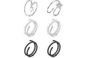 LAURITAMI 6pcs Double Hoop Nose Ring for Single Piercing Spiral 20G Thin Snug Earring Hoop 10mm Piercing Jewelry CZ Star