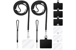 cobee Lot de 2 Cordons Tour de Cou pour téléphone Portable + 2 dragonnes de téléphone + 6 Patchs de Sangle de téléphone, Cordon croisé en Nylon, Sangles de Poignet en Nylon, Patch en PVC avec Anneau