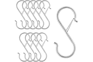 Yoljun 10Pcs S Hooks for Hanging, Hooks for Hanging Heavy Duty with Safety Buckle, Solid Stainless Steel S Shaped Hanging Hooks for Kitchen Bathroom Bedroom Garden Office Outdoor Lights