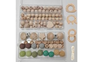 Artlatu 108 Stk Makramee Holzperlen Set,85stk Holzperlen,12 stk 20mm Häkeln Holzperlen, 3 stk Holzringe Holzkreise zum Basteln,4stk holzclip,20m Bastelseilen, für DIY Heimwerker Handwerk Makramee