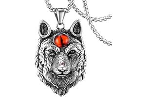 DXIUORF Norse Viking Pendant Necklace for Men/Women, Stainless Steel Nordic Vikings Howling Wolf on Crescent Moon/Wolf Pendant Jewelry with Gift Packaging