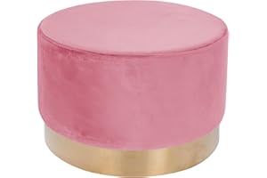 ‎QIYANO Qiyano Hocker Schminktisch Pouf Samt Sitzhocker in verschiedenen Größen und Farben mit Gold abgesetzt für Wohnzimmer Schlafzimmer oder Ankleidezimmer, Groß Rund, Farbe: Rosa