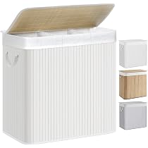 Cesto Porta Biancheria In Bambù SONGMICS 100 Litri | Con Divisorio, Coperchio E Sacco Interno Rimovibile, Bianco