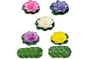Tsling 12 Stück künstliche Seerose,Schwimmende Blume Simulation Lotus Schaum Dekoration,5 Bunte Lotusblumen +7 Lotusblätter, Eva Schaum Seerose 10cm,für Fischteich Aquarium Garten Teich Deck