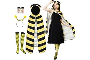 WELLCHY Disfraz de Abeja Adulto, Capa de Avispa para Mujer, Abeja Diadema y Divertidos Accesorios, Disfraz Insecto Avispa para Mujer Carnaval Cosplay Halloween Fiesta