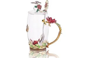 GeeWaa Emaliowane zestawy kubków do herbaty z motywem motyla i pokrywką, szklany kubek do kawy, prezenty na Dzień Matki, ślub, urodziny, ukończenie szkoły, walentynki, Boże Narodzenie, dla kobiet,