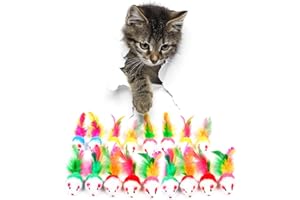 FYNIGO Cat Mouse Toys,17 Pack Cat Toy Mice Rattle Set,Interactive Cat Toy for Indoor Cats and Kittens,Assorted Color Catnip Toys with Feather Tail