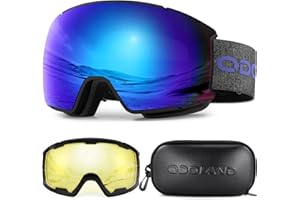 Odoland Kit de Lunettes de Ski Magnétique, avec 2 écran Détachable, Lunettes de Neige Torique Design, Anti-UV, Anti-buée, Coupe-Vent, Masques de Ski pour Homme & Femme