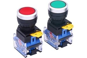 Taiss 2pcs 22mm Momentary Push Button Switch 10A 440V 1NO 1NC DPST Red Green Sign DPST Pushbutton Switches LA38-11BN/GR