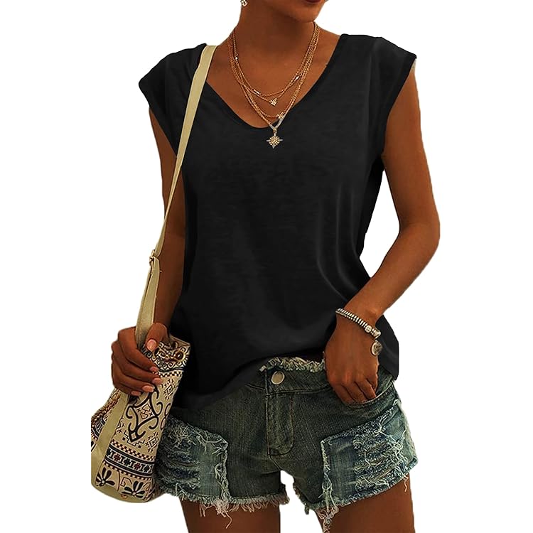 WNEEDU Dames-T-Shirts Met V-Hals En Korte Mouwen Voor Dames – Zomerse Casual Blouses – T-Shirts Met Losse Pasvorm En Bolle Zoom