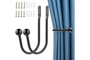 OUMAIFENG 2 PCS Metal Curtain Holdbacks Curtain Tie Backs, Black Curtain Holdbacks Curtain Tie Backs Hooks, Tie Backs Hooks for Curtains Curtain Holder With Screws for Curtains and Hanging Bags (Black)