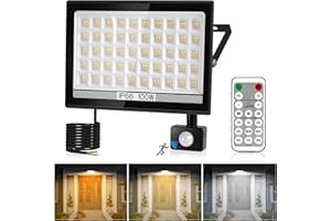 NATPOW 100W Faretto LED da Esterno con Sensore di Movimento e Telecomando, 200LEDs 11000LM 3 Colori Luminosità Regolabile Luce di Sicurezza, Impermeabile Luce da Parete per Porta Magazzino Cortile