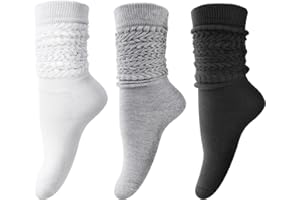 DRESHOW 3 Pares Calcetines Holgados para Mujer de Algodón de Punto Calcetines Holgados Scrunch Calcetines para Botas de Mujer Extralargos Hasta la Rodilla